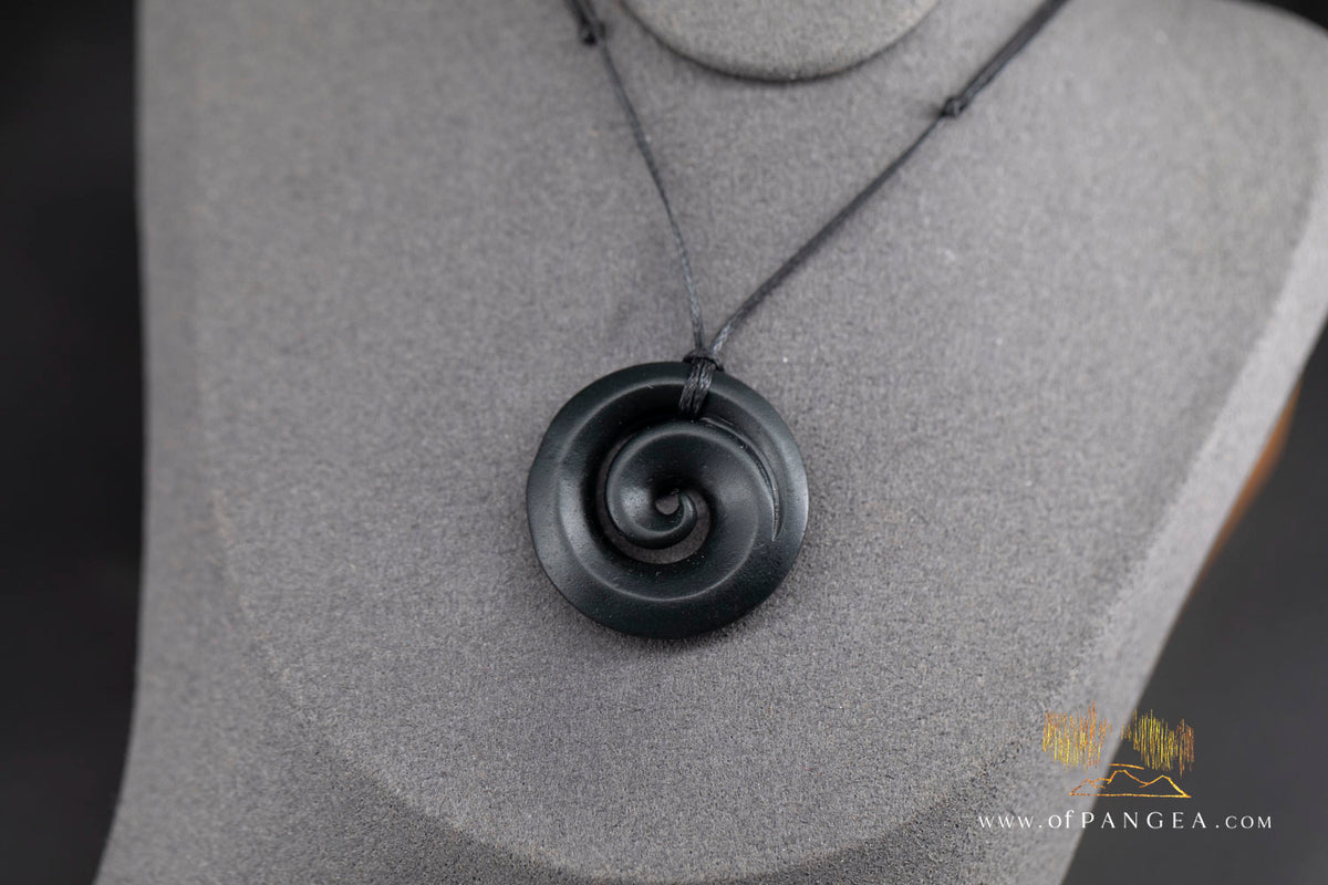 Koru Spiral - Australian Black Nephrite Jade - Necklace || JF1760