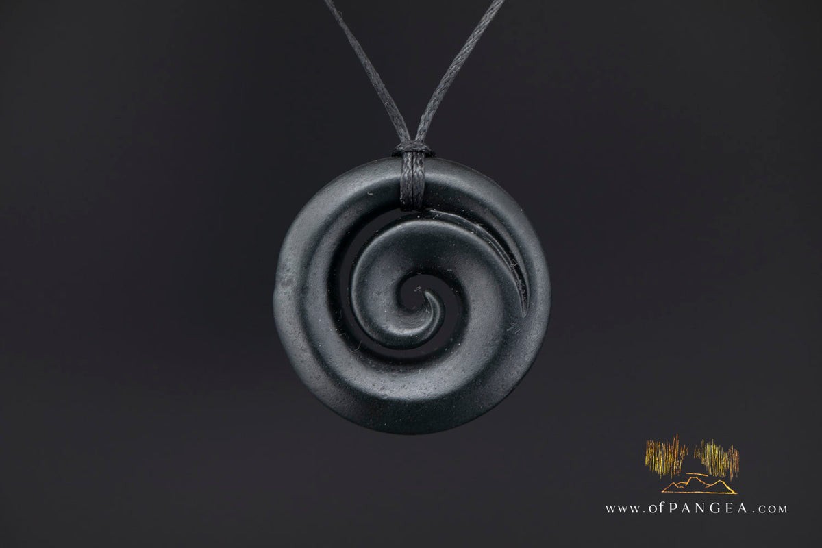 Koru Spiral - Australian Black Nephrite Jade - Necklace || JF1760