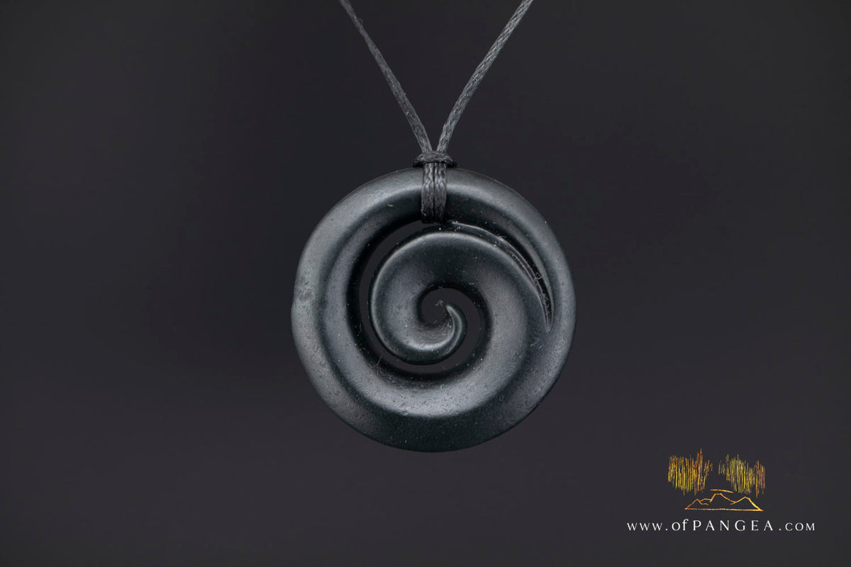 Koru Spiral - Australian Black Nephrite Jade - Necklace || JF1760