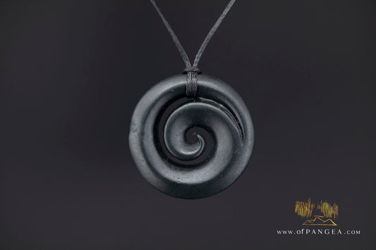 Koru Spiral - Australian Black Nephrite Jade - Necklace || JF1760