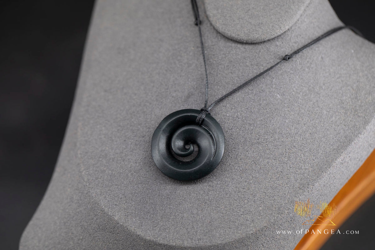 Koru Spiral - Australian Black Nephrite Jade - Necklace || JF1760