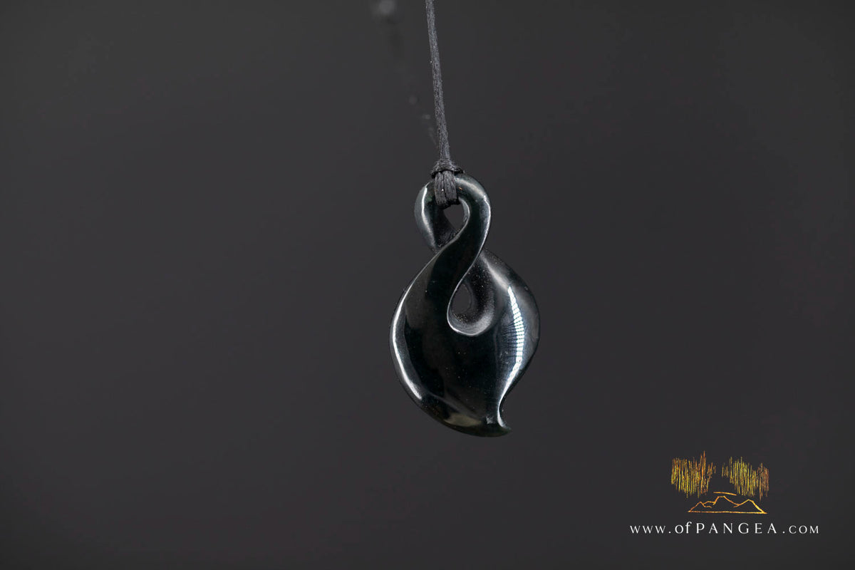 Pikorua Twist - Australian Black Nephrite Jade - High Polish - Necklace || JF1763