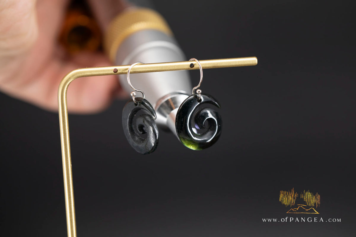 Koru Spiral Earrings - Australian Black Nephrite Jade - High Polish || JF1776