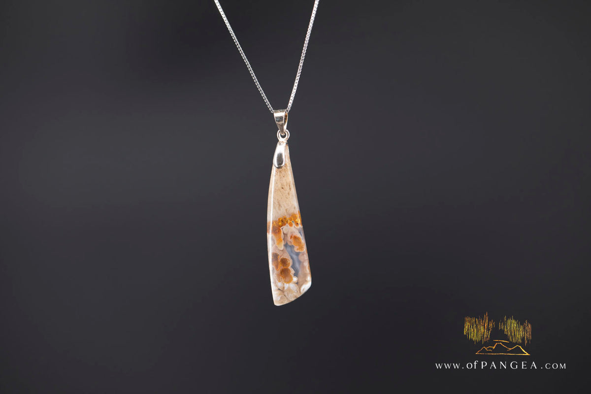 Petrified Wood Drop Pendant & 18inch Italian .925 sterling silver box chain || JF1780