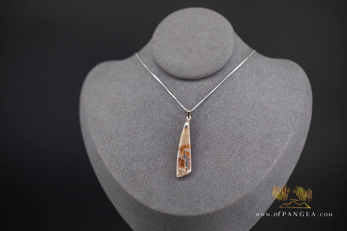 Petrified Wood Drop Pendant & 18inch Italian .925 sterling silver box chain || JF1780