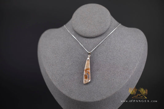 Petrified Wood Drop Pendant & 18inch Italian .925 sterling silver box chain || JF1780