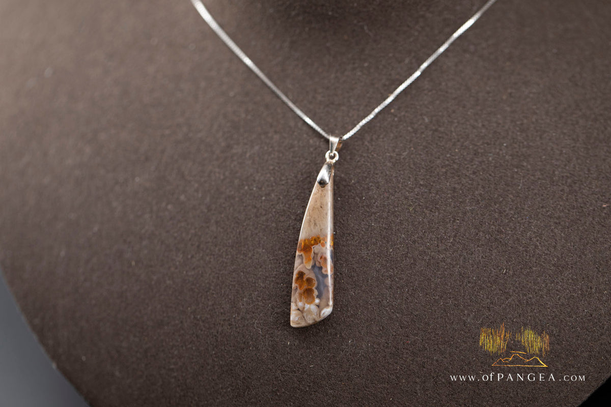 Petrified Wood Drop Pendant & 18inch Italian .925 sterling silver box chain || JF1780