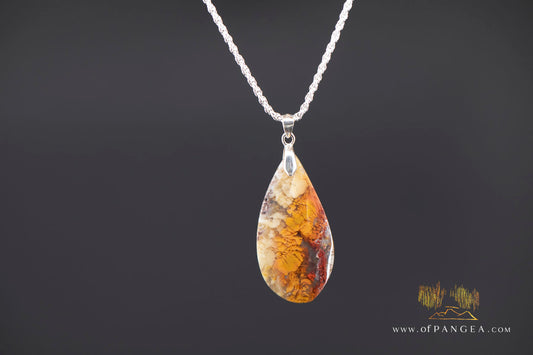 Plume Agate Drop Pendant - Italian Sterling Silver - Necklace || JF1782