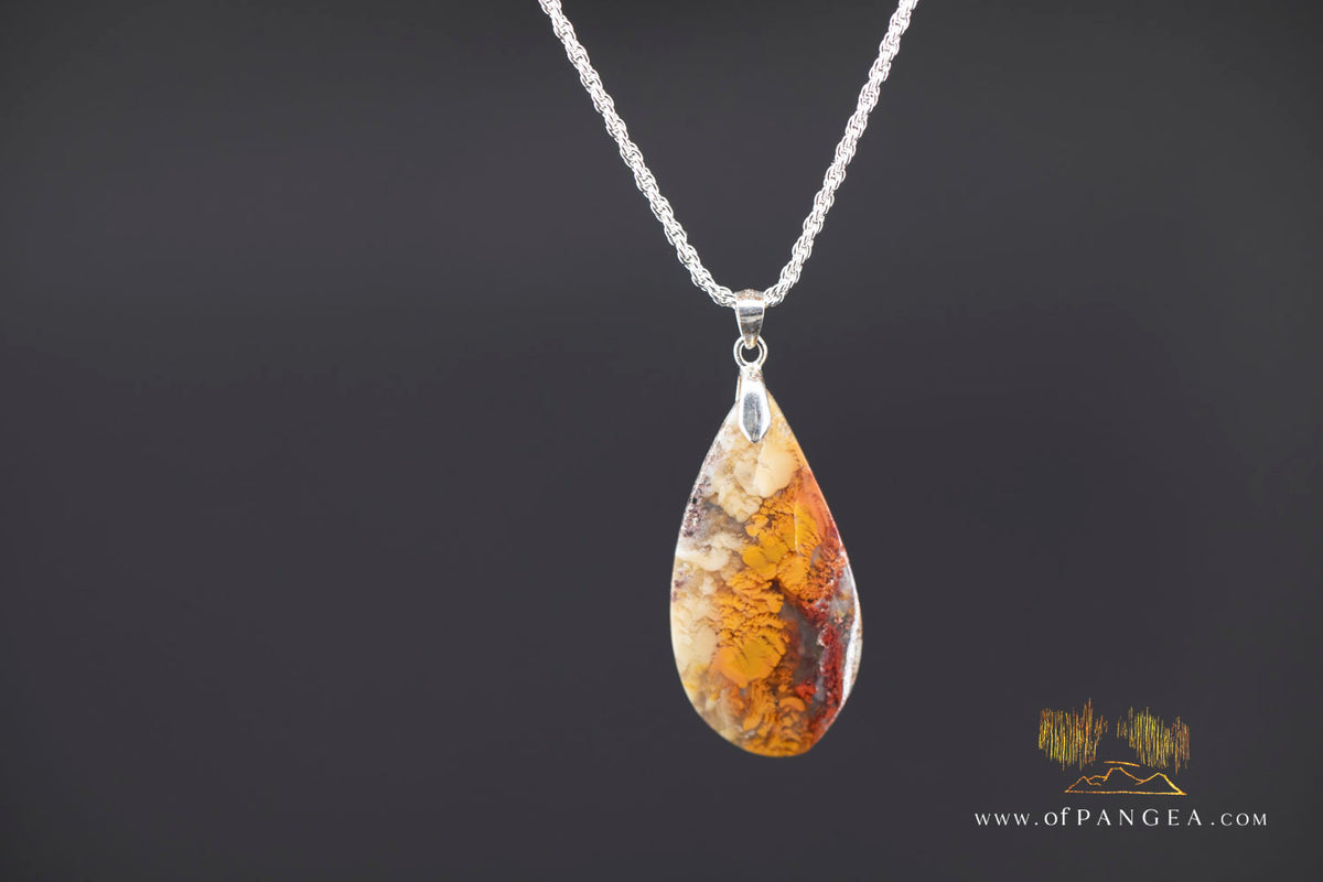 Plume Agate Drop Pendant - Italian Sterling Silver - Necklace || JF1782
