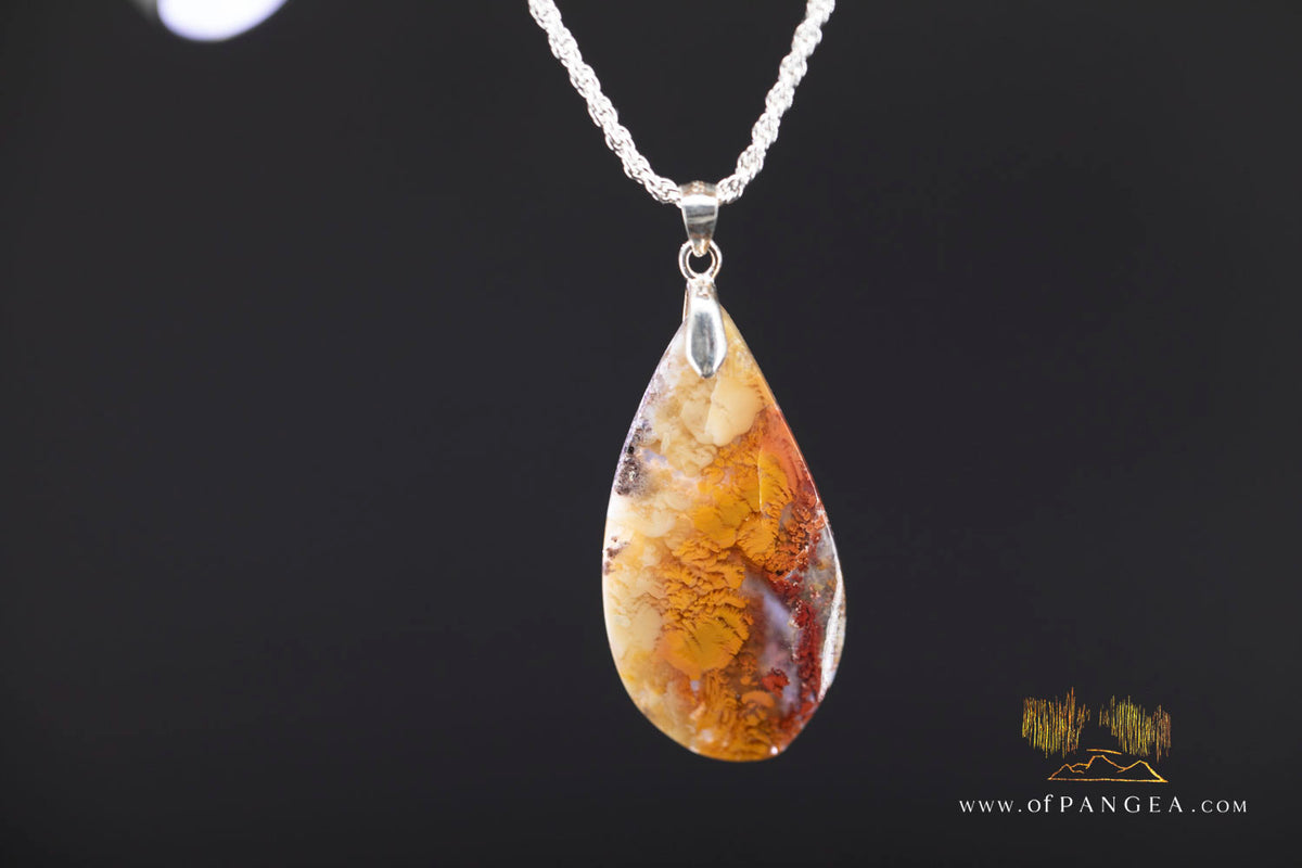Plume Agate Drop Pendant - Italian Sterling Silver - Necklace || JF1782