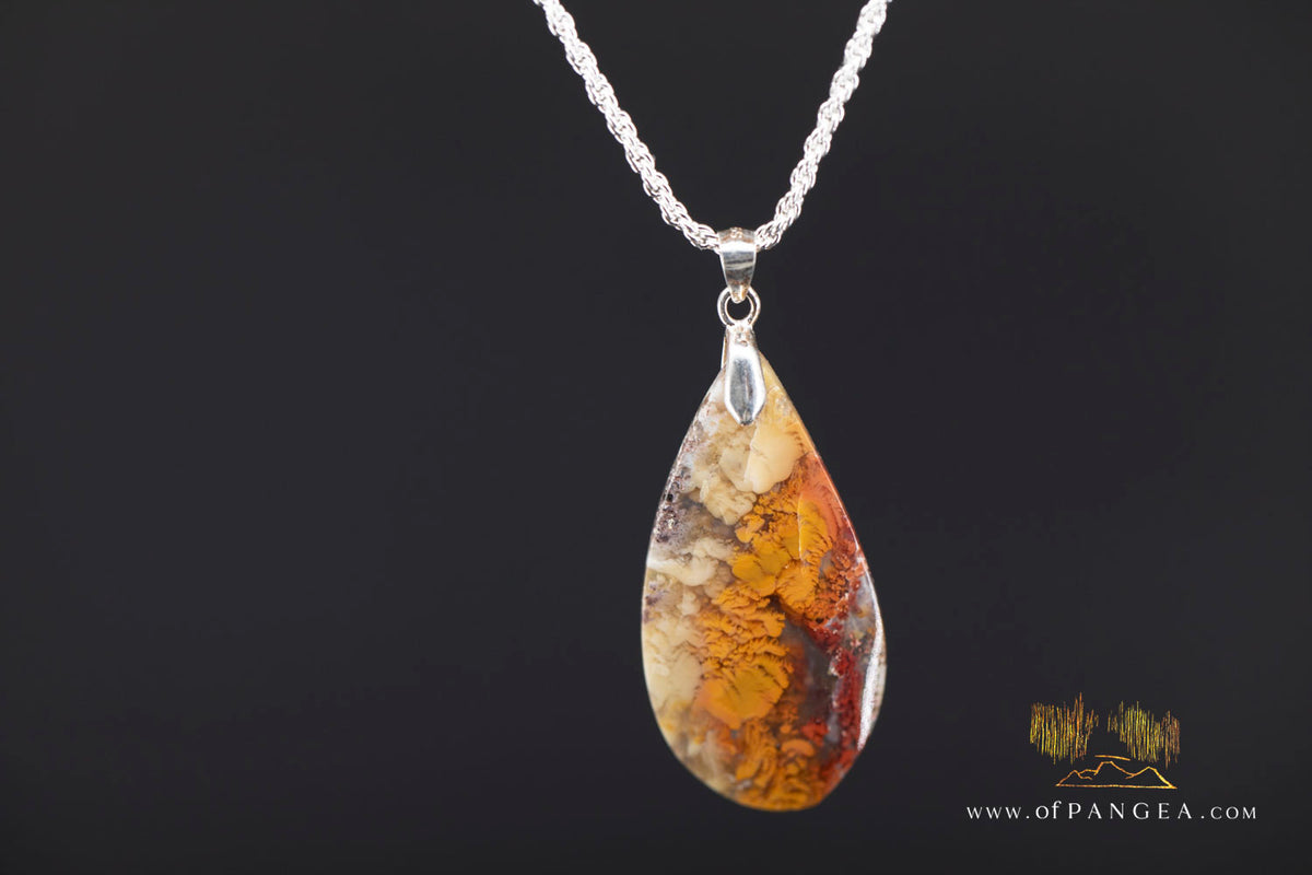 Plume Agate Drop Pendant - Italian Sterling Silver - Necklace || JF1782