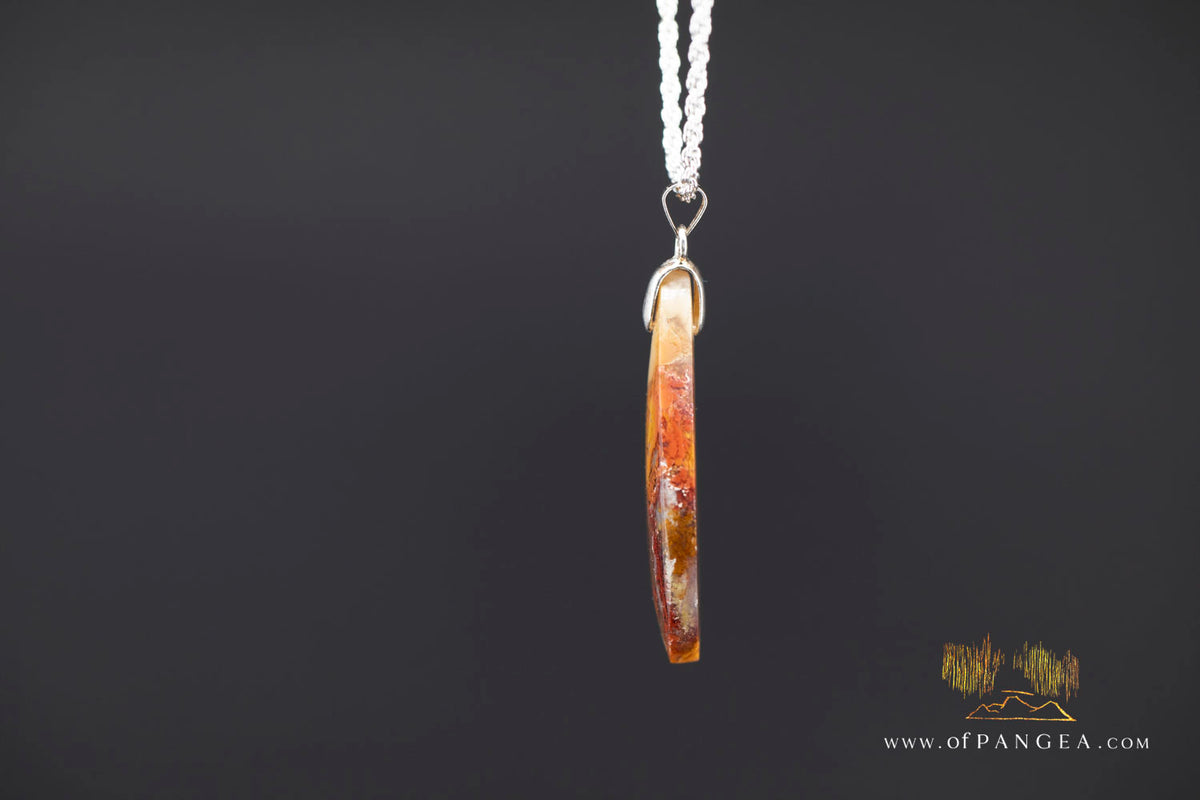 Plume Agate Drop Pendant - Italian Sterling Silver - Necklace || JF1782
