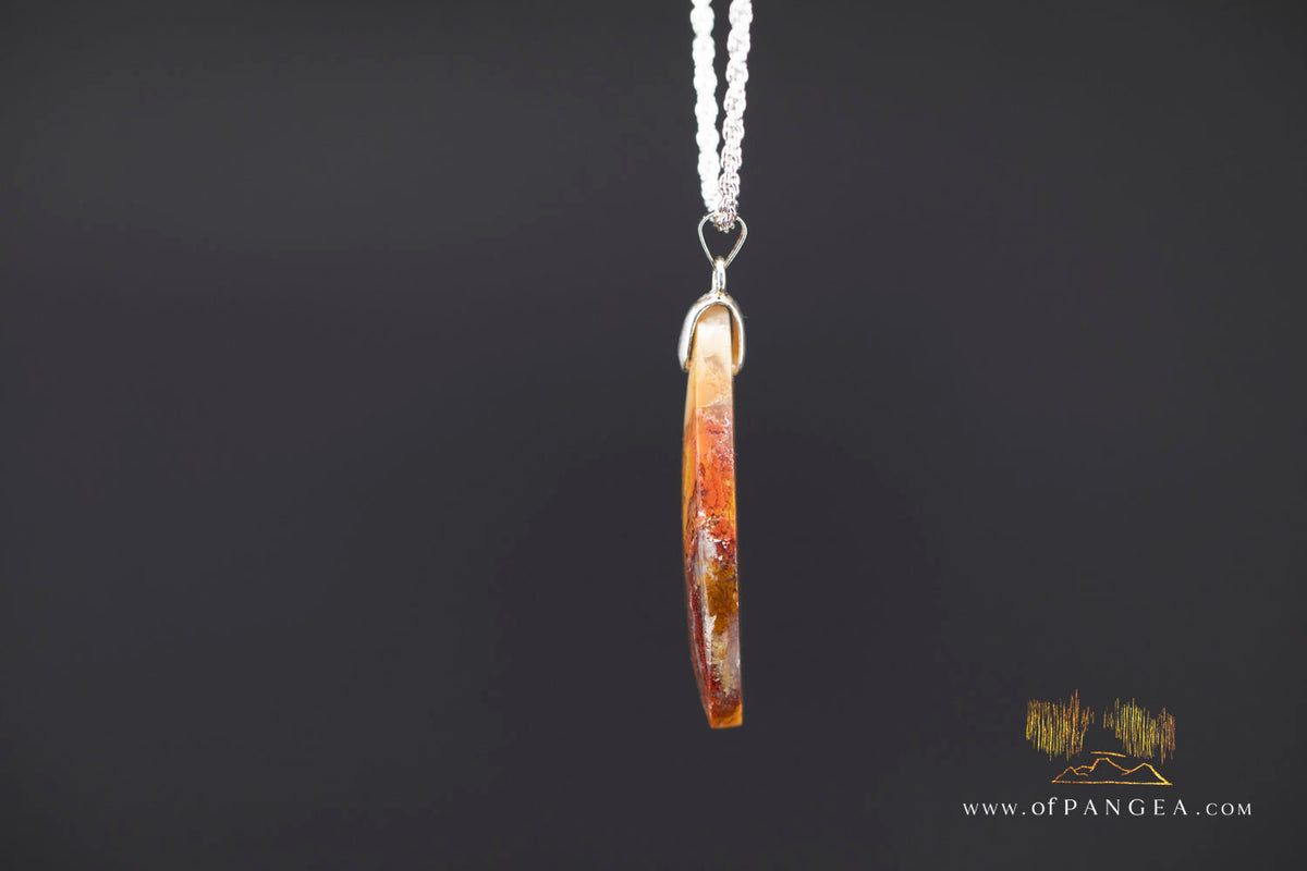 Plume Agate Drop Pendant - Italian Sterling Silver - Necklace || JF1782