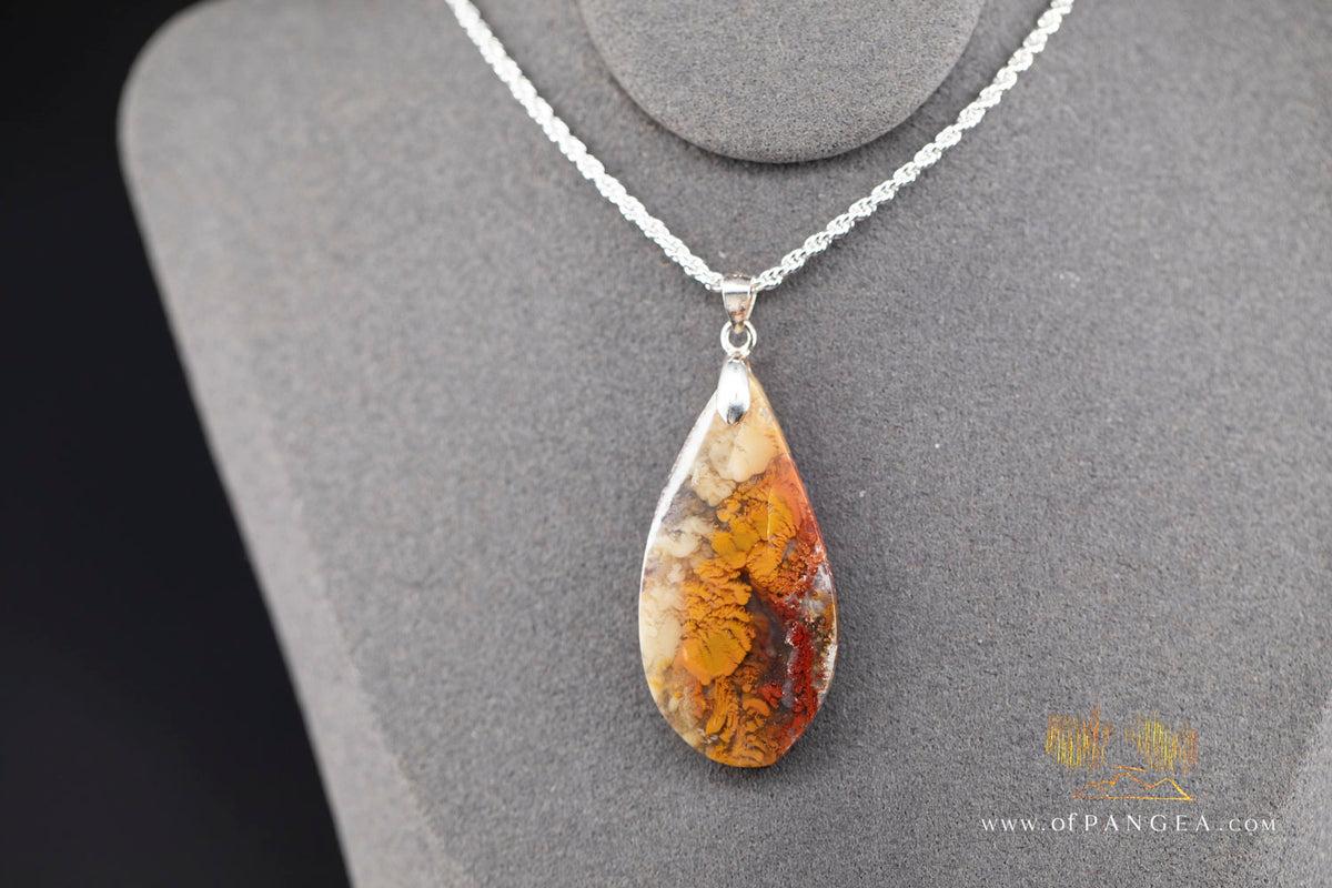 Plume Agate Drop Pendant - Italian Sterling Silver - Necklace || JF1782