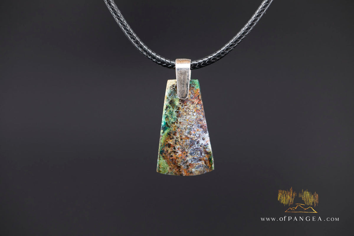 Plume Agate Toki (Adze) Pendant - Italian Leather and Sterling Silver - Necklace || JF1791