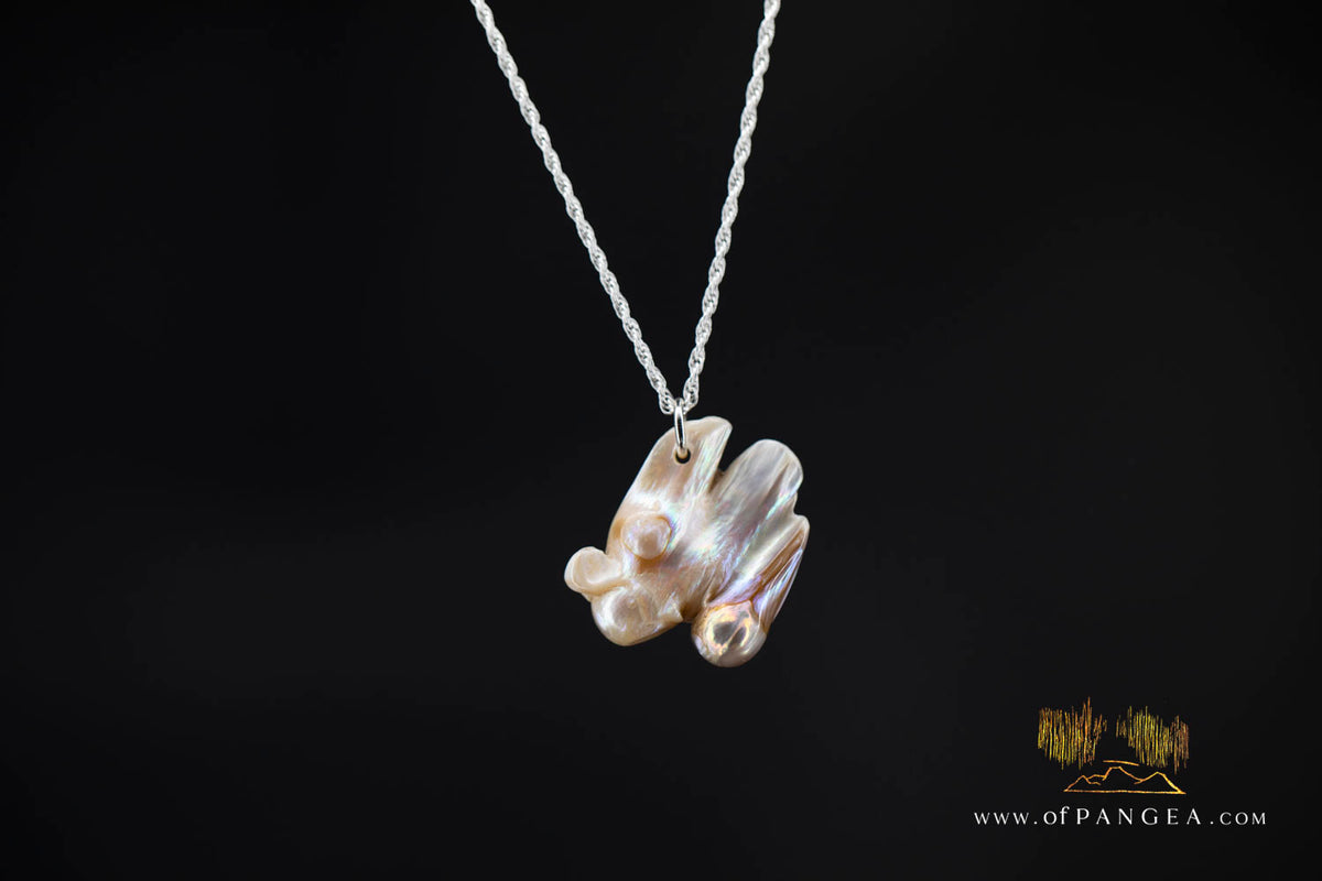 Angel Wing Blister Pearl Pendant and Necklace - Italian Sterling Silver rope chain || JF1822