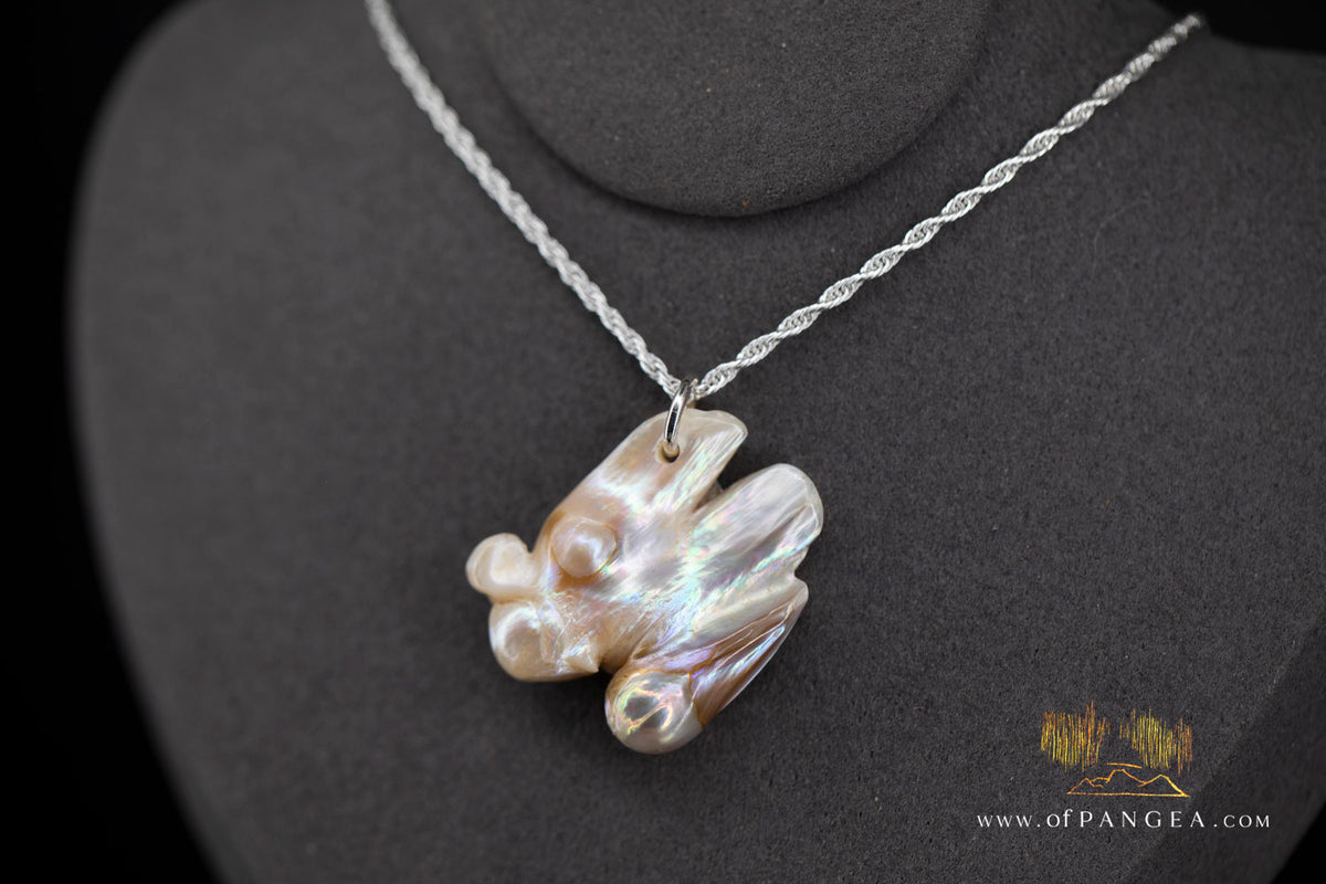 Angel Wing Blister Pearl Pendant and Necklace - Italian Sterling Silver rope chain || JF1822