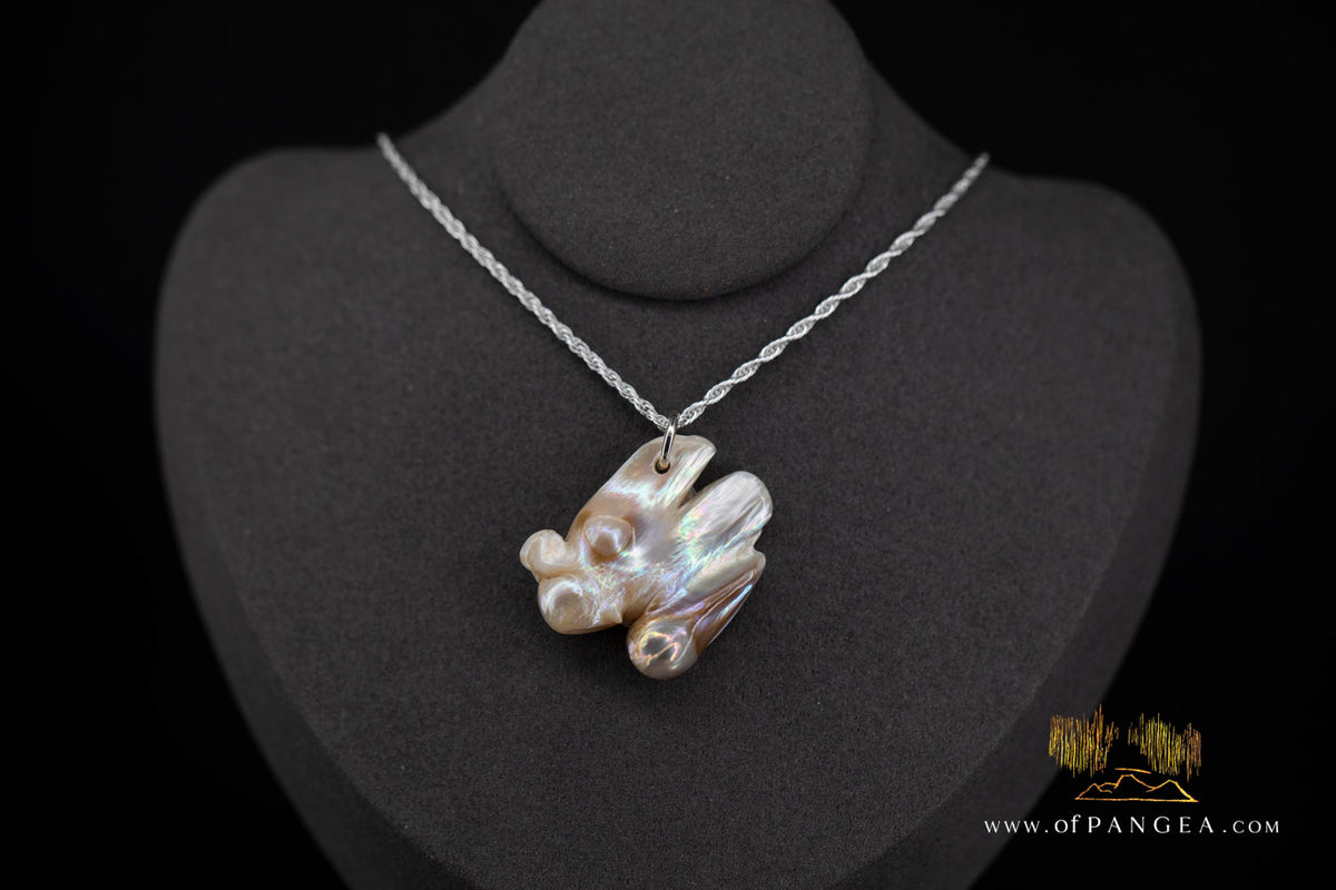 Angel Wing Blister Pearl Pendant and Necklace - Italian Sterling Silver rope chain || JF1822