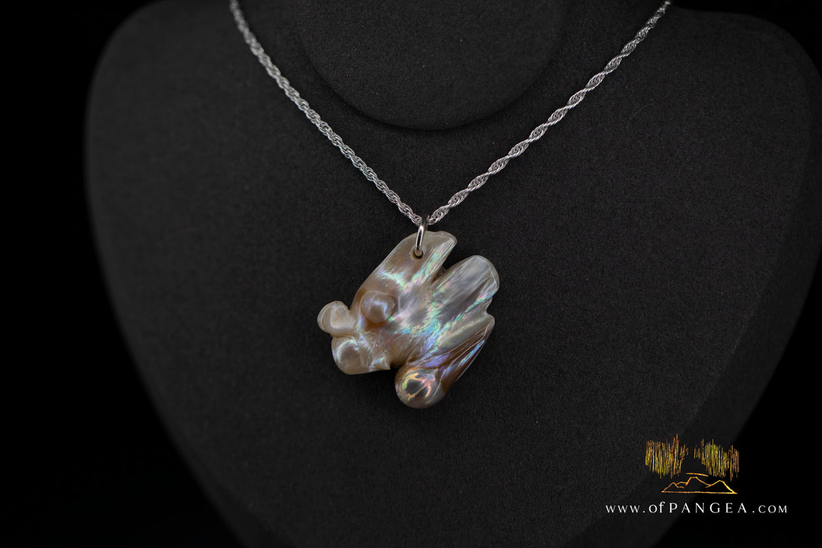 Angel Wing Blister Pearl Pendant and Necklace - Italian Sterling Silver rope chain || JF1822