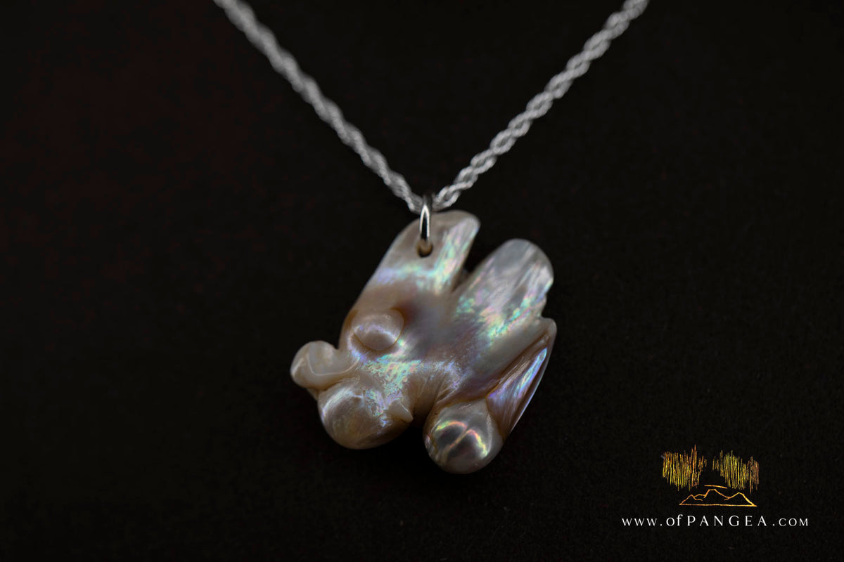 Angel Wing Blister Pearl Pendant and Necklace - Italian Sterling Silver rope chain || JF1822