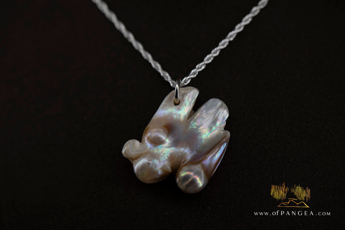 Angel Wing Blister Pearl Pendant and Necklace - Italian Sterling Silver rope chain || JF1822