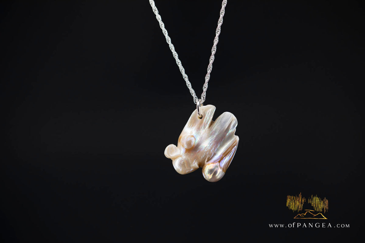 Angel Wing Blister Pearl Pendant and Necklace - Italian Sterling Silver rope chain || JF1822