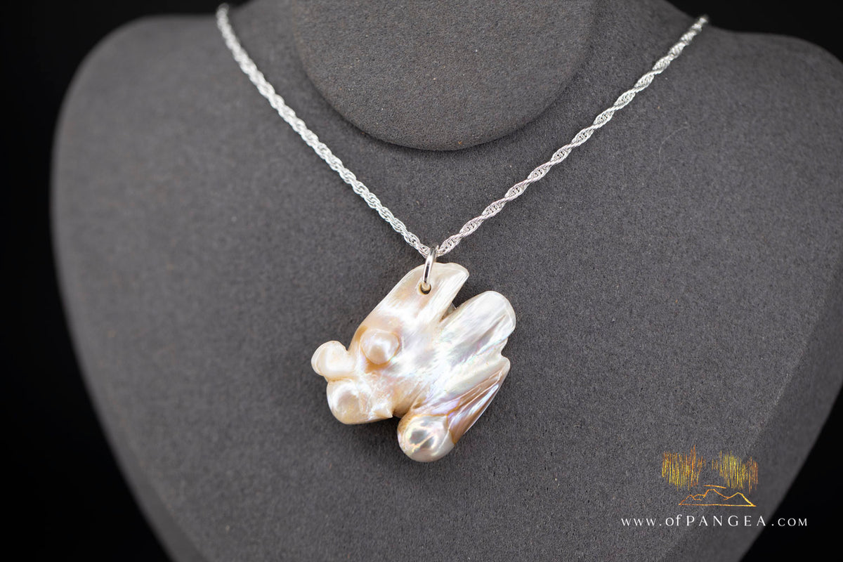 Angel Wing Blister Pearl Pendant and Necklace - Italian Sterling Silver rope chain || JF1822