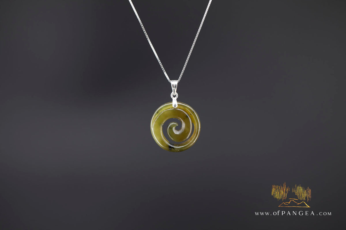 Koru Spiral - Siberian Nephrite Jade Necklace - Italian Sterling Silver box Chain || JF1839