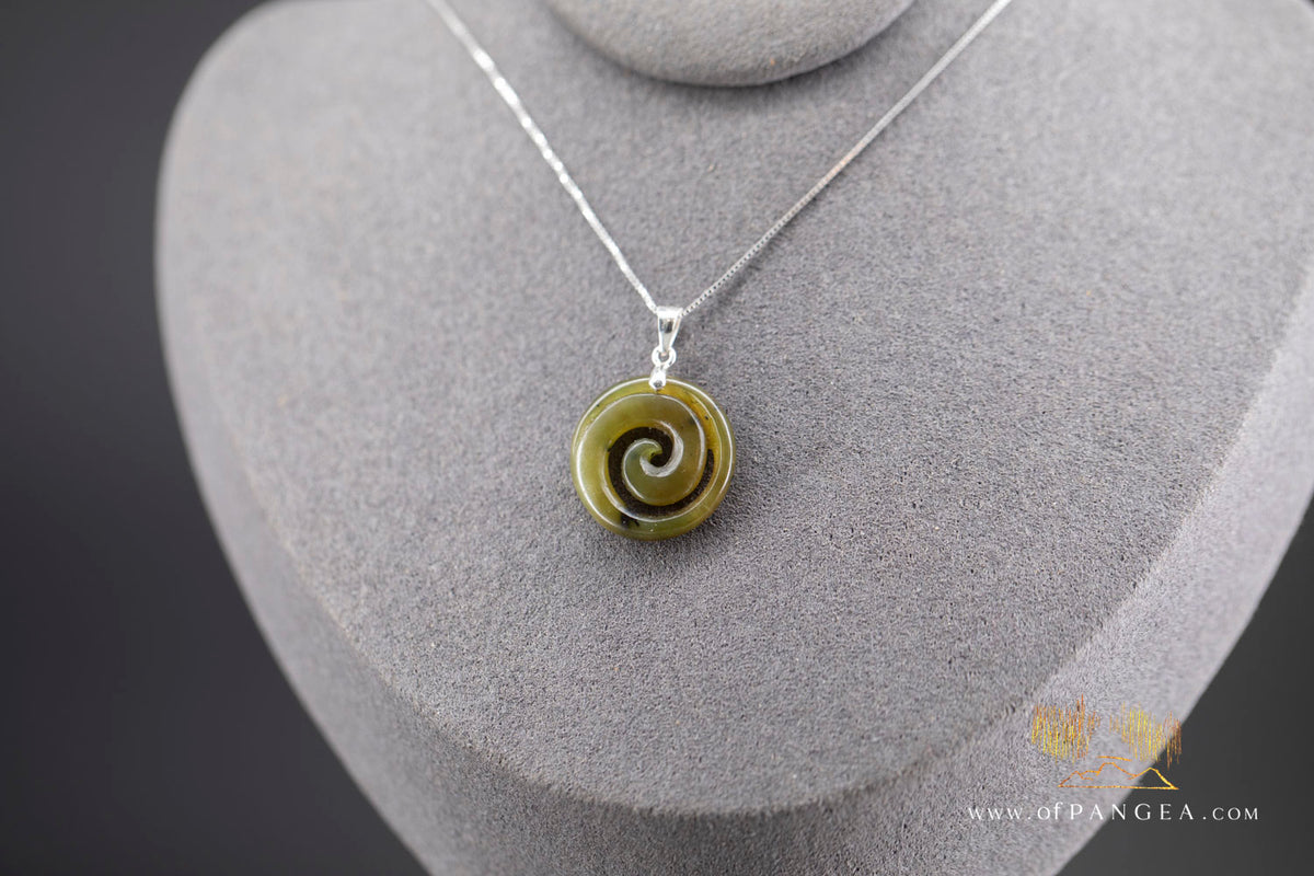 Koru Spiral - Siberian Nephrite Jade Necklace - Italian Sterling Silver box Chain || JF1839