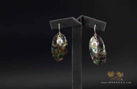 Paua Abalone Oval earrings & AAA Pearl - sterling silver || JF1846