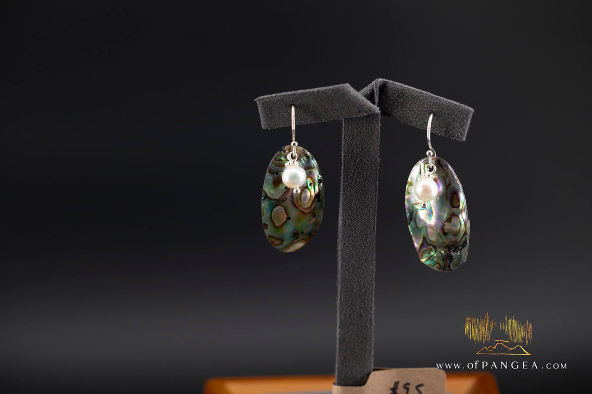 Paua Abalone Oval earrings & AAA Pearl - sterling silver || JF1846