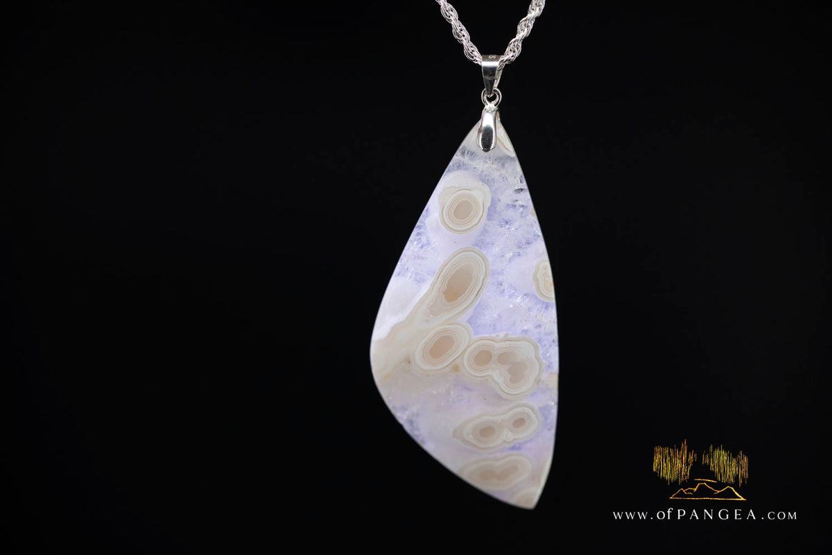 Agatized Fossil Coral Teardrop Tube Agate Necklace - Sterling Silver || JF1861