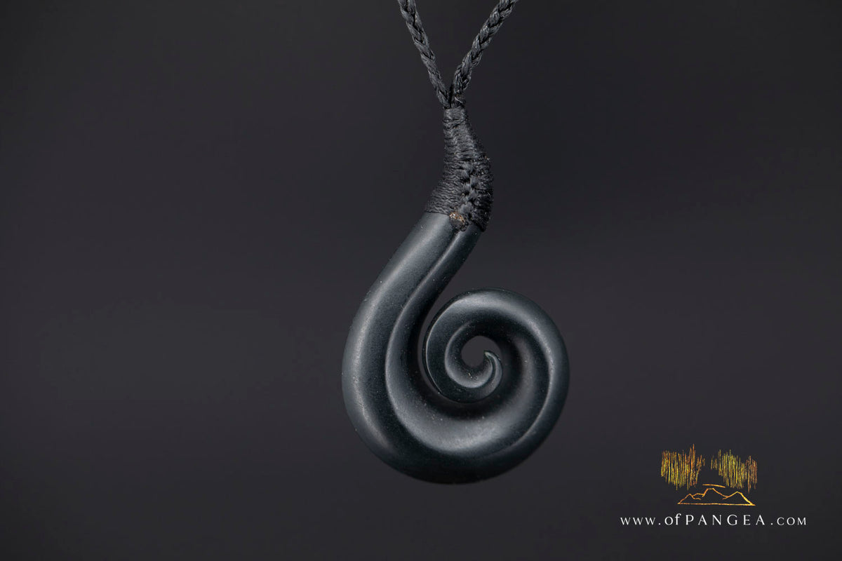 Koru Matau - Australian Black Nephrite Jade - Necklace || JF1870