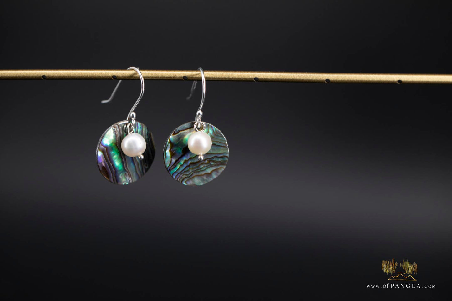 Paua Abalone 20mm disc earrings & AAA Pearl - sterling silver
