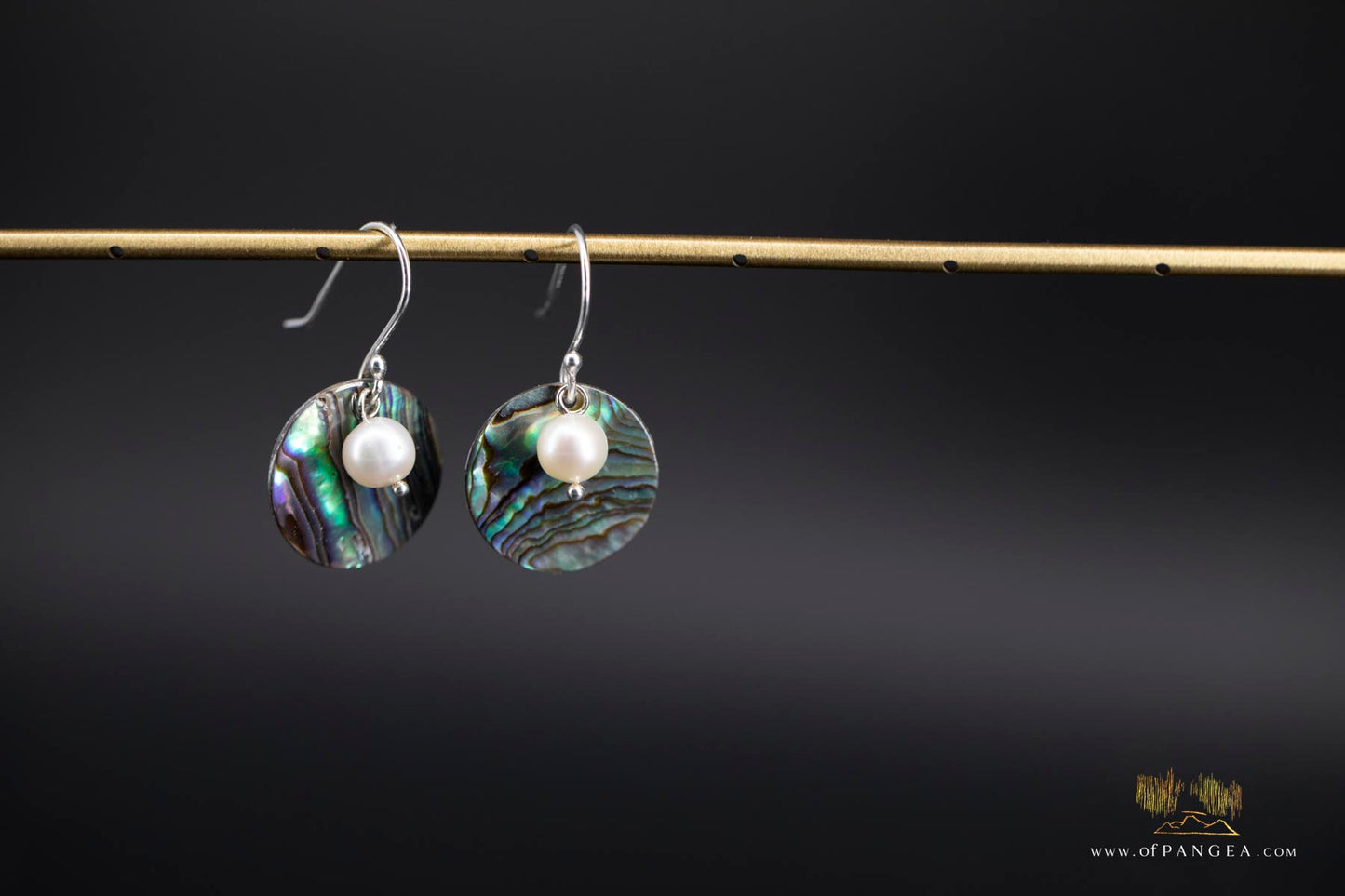 Paua Abalone 20mm disc earrings & AAA Pearl - sterling silver