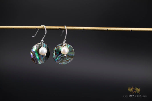 Paua Abalone 20mm disc earrings & AAA Pearl - sterling silver