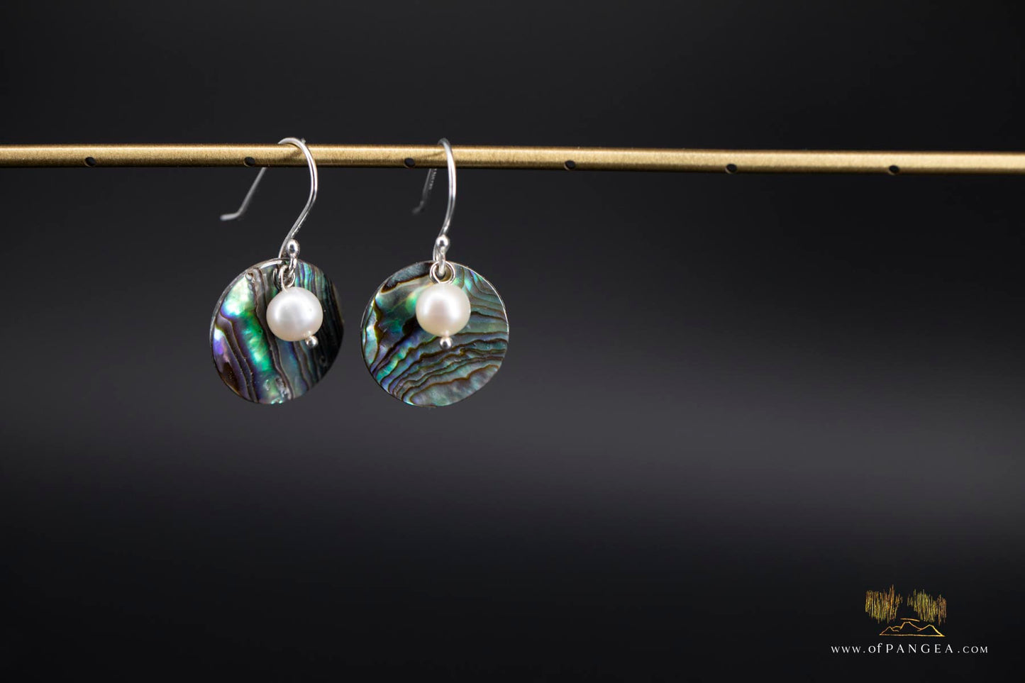 Paua Abalone 20mm disc earrings & AAA Pearl - sterling silver