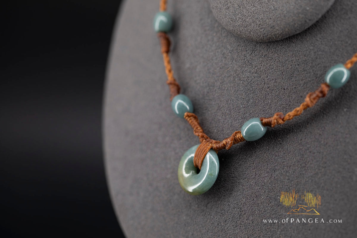 Pi - Pendant - Guatemalan Jadeite Pendant and beads - Plaited cord Necklace || JF1954