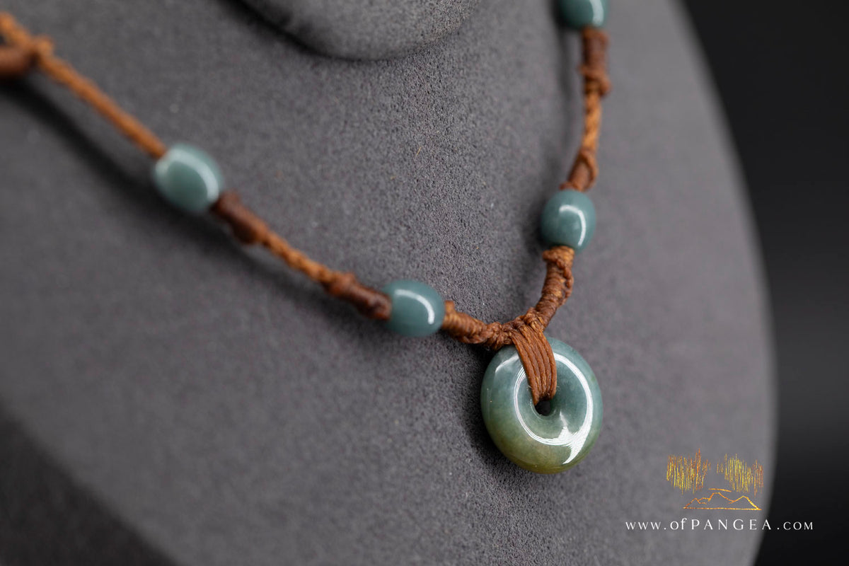 Pi - Pendant - Guatemalan Jadeite Pendant and beads - Plaited cord Necklace || JF1954
