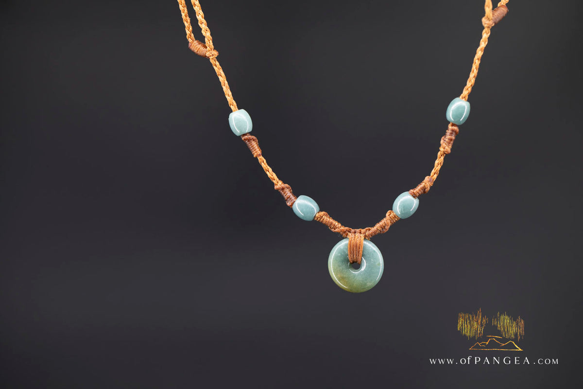 Pi - Pendant - Guatemalan Jadeite Pendant and beads - Plaited cord Necklace || JF1954