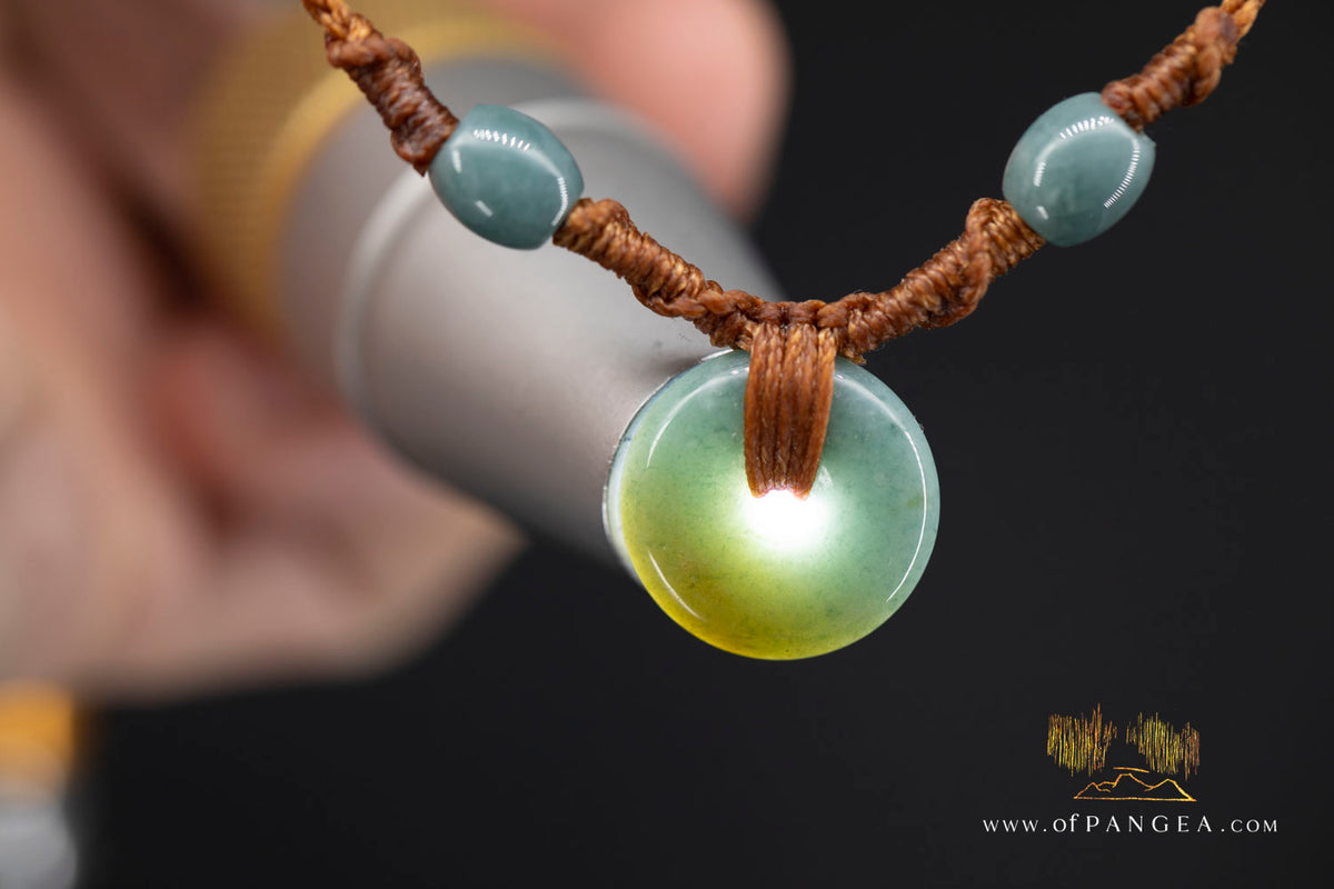 Pi - Pendant - Guatemalan Jadeite Pendant and beads - Plaited cord Necklace || JF1954