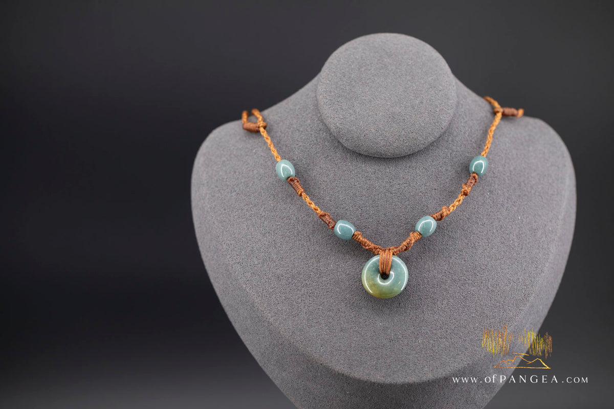 Pi - Pendant - Guatemalan Jadeite Pendant and beads - Plaited cord Necklace || JF1954