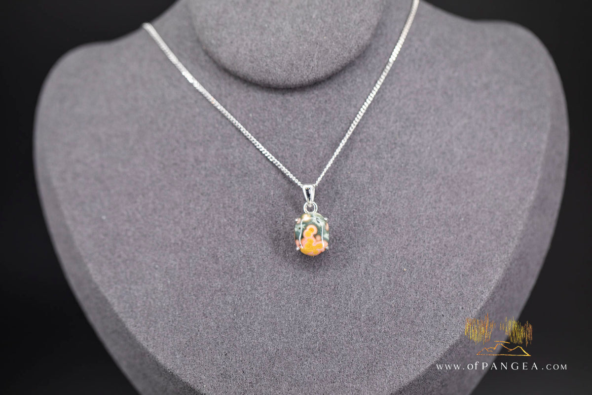 Madagascar Ocean Jasper Necklace - Rhodium plated Bezel - Italian sterling silver chain || JF1995