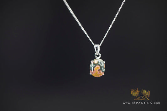 Madagascar Ocean Jasper Necklace - Rhodium plated Bezel - Italian sterling silver chain || JF1995