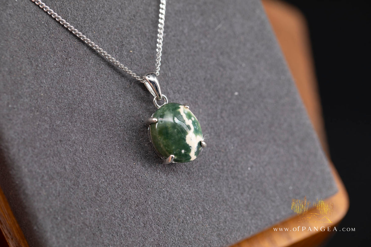 Madagascar Ocean Jasper Necklace - Rhodium plated Bezel - Italian sterling silver chain || JF1996