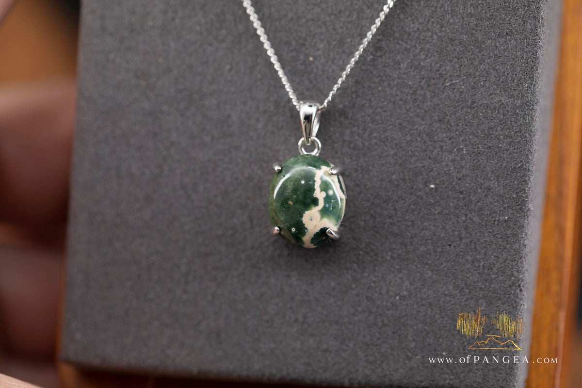 Madagascar Ocean Jasper Necklace - Rhodium plated Bezel - Italian sterling silver chain || JF1996