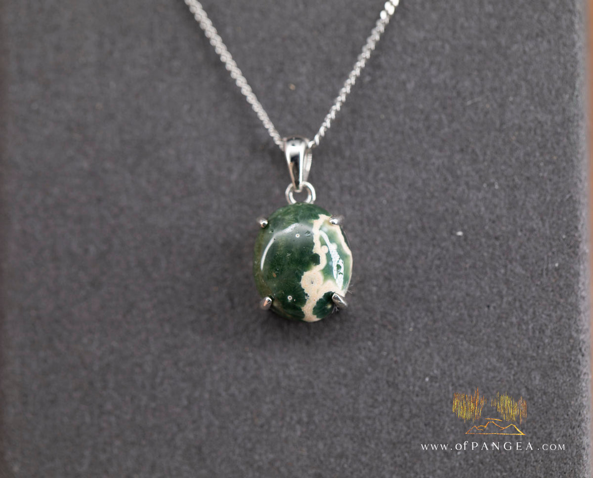 Madagascar Ocean Jasper Necklace - Rhodium plated Bezel - Italian sterling silver chain || JF1996
