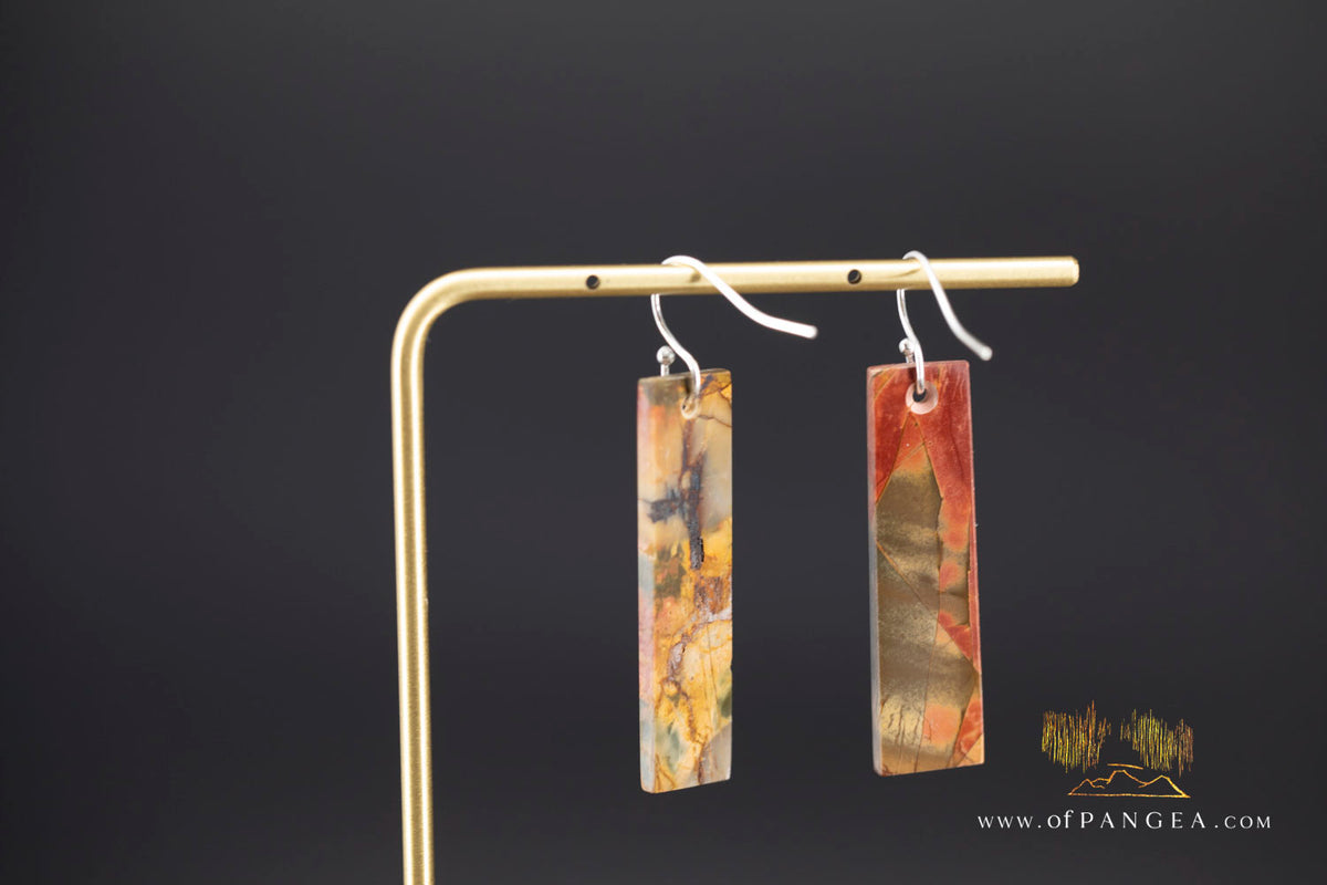 Picasso Jasper slim rectangle earrings (Red Creek) - Sterling Silver || JF2015