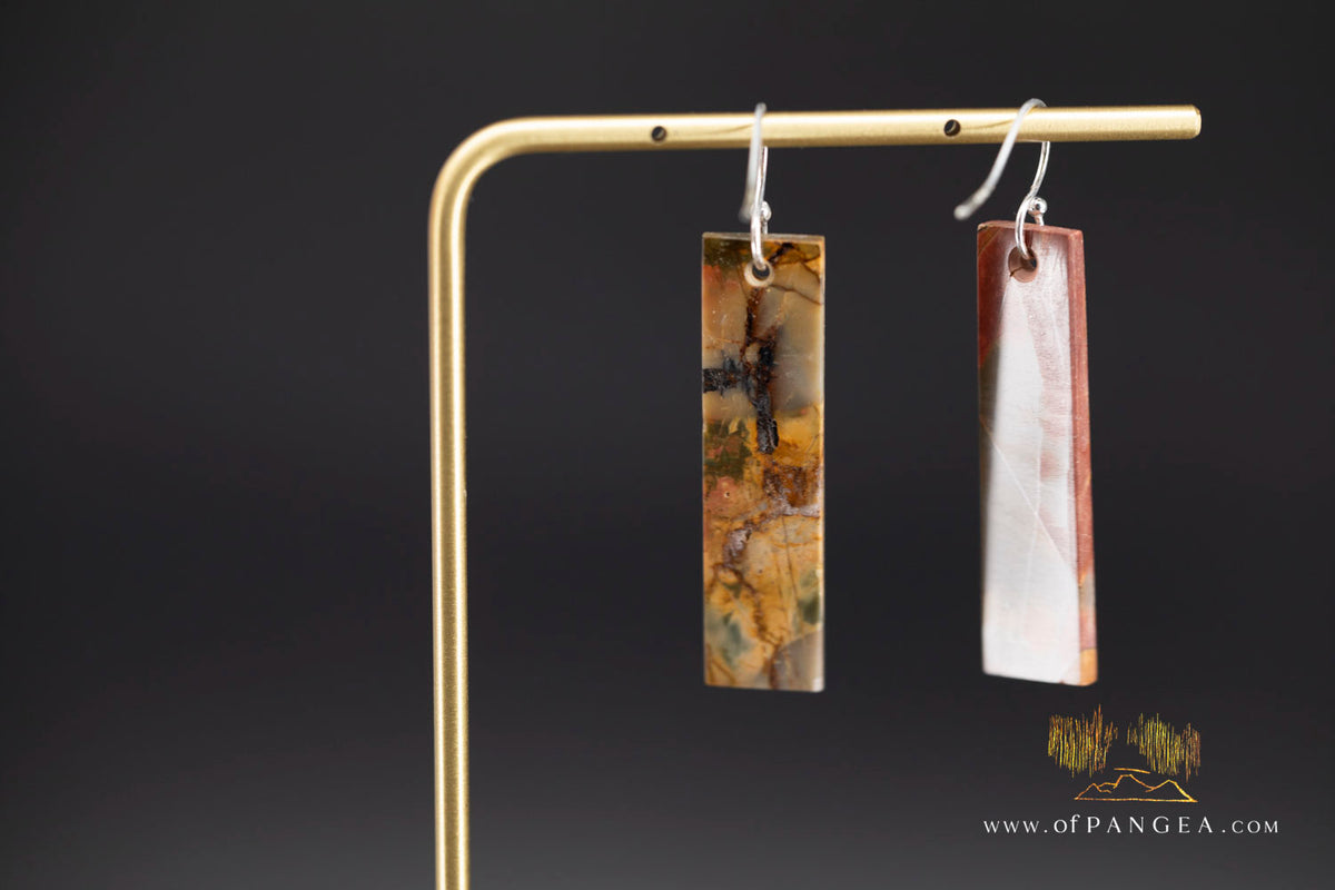 Picasso Jasper slim rectangle earrings (Red Creek) - Sterling Silver || JF2015