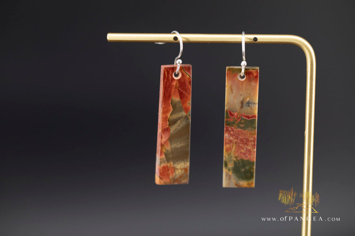 Picasso Jasper slim rectangle earrings (Red Creek) - Sterling Silver || JF2015